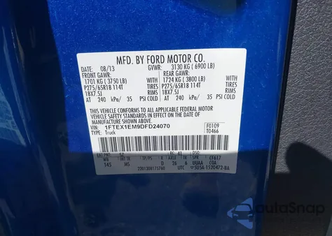 2013 Ford F-150 Stx/Xl/Xlt from USA, damaged, VIN 1FTEX1EM9DFD24070